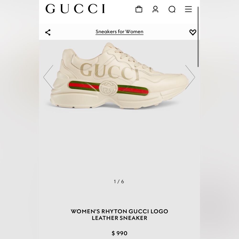 WOMEN'S RHYTON GUCCI LOGO
LEATHER SNEAKER